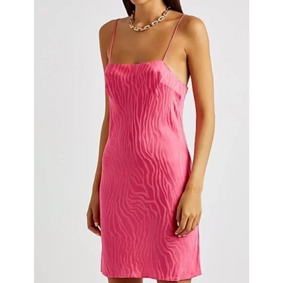 Rotate Birger Christiansen Zebra Print Spaghetti-Strap Dress Pink Women Size 8 - Picture 1 of 11